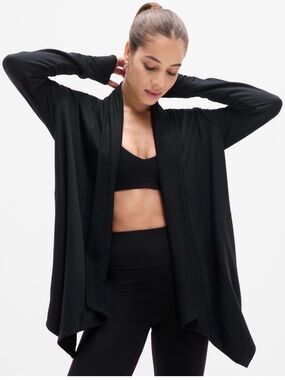 Athleta Pranayama Restore Wrap Cardigan, Long Sleeve, black, Size Small TALL